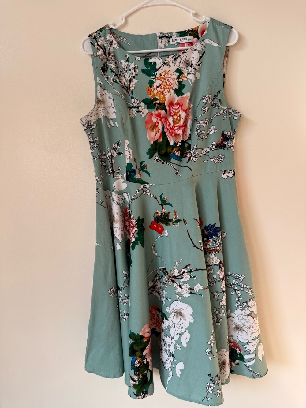 Grace Karin Mint Green Floral A-Line Midi Dress